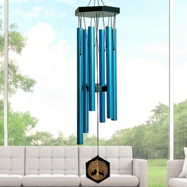 Eiryhope Sympathy Wind Chimes with Engraved Tree of Life, 33" Memorial Wind Chime for Loss of a Loved One, Memorial/Sympathy/Condolence/Funeral Gift, Windchimes for Garden Outdoor Indoor Decor, Blue