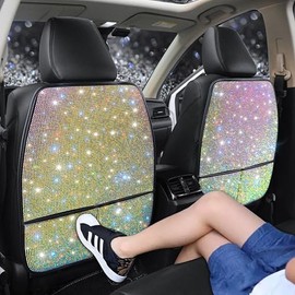 Pirador Diamond Bling Car Seat Kick Protectors with Storage – Sparkly Rhinestone Kick Mats, Universal Back Seat Cover for SUV, Crystal Auto Accessories for Stylish Moms Color 2pcs