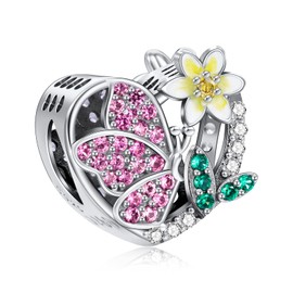 NINGAN March-Daffodil Birth Flower & Butterfly Charm for Birthstone Charms Bracelets 925 Sterling Silver Pendant Bead with Cubic Zirconia Birthday Jewelry Gifts for Women Wife Mom Girls Her
