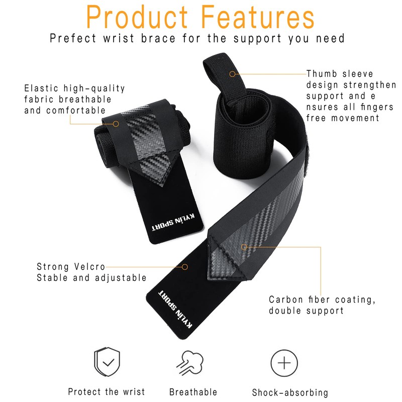 KYLIN SPORT Pair of Adjustable Wrist Wraps Weightlifting for Men