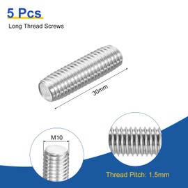 sourcing map M10x30mm Fully All Threaded Rod, 5Pcs 316 Stainless Steel Long Threaded Screw 1.5mm Thread Pitch Right Hand Threads for Furniture Mounting Assembly Fastening