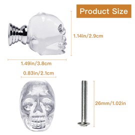 Milkary 10 Pcs Crystal Glass Door Knobs, Skull Clear Glass Wardrobe Pull Knobs with Screws, Drawer Knobs Handle for Bedside Cabinet Cupboard Home Kitchen Bedroom Decor