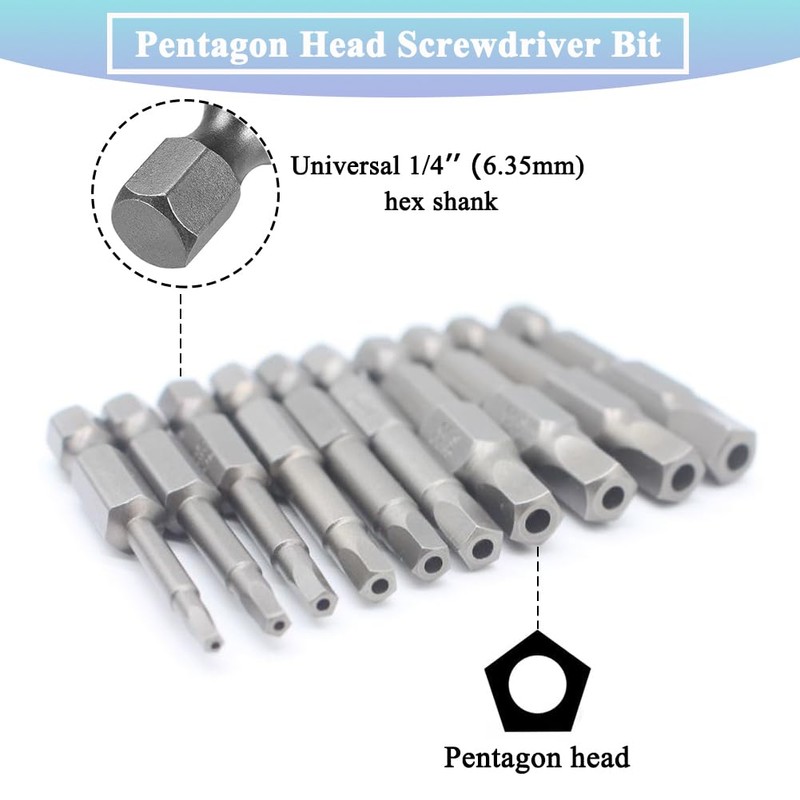 Teocpai 10Pcs Magnetic Pentagon Head Screwdriver Bits Set 1/4 Inch