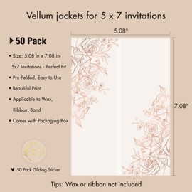 AZAZA - Paquete de 50 chaquetas de vellum preplegadas para invitaciones de 5 x 7 pulgadas, hermosas mangas translúcidas de invitación, chaquetas de vellum de 115 g/m², accesorios de invitación de boda