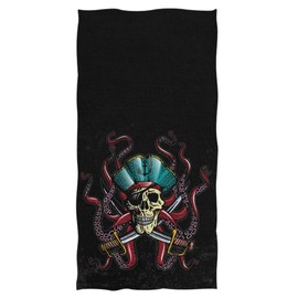 Naanle Cool Pirate Skull with Tentacles of Octopus Soft Highly Absorbent Large Decorative Hand Towels Multipurpose for Bathroom, Hotel, Gym and Spa (16" x 30")