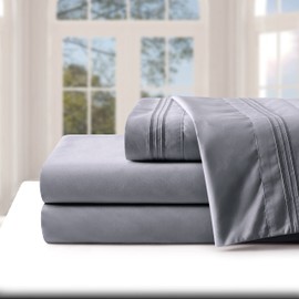 Manyshofu Extra Deep Pocket Full Size Sheets Set - Hotel Luxury 1800 Thread Count Sheets & Pillowcases - Kids Bedding Set up to 24" Mattress - Grey Bed Sheets 18-24 Inch Deep Pockets - 4 Piece