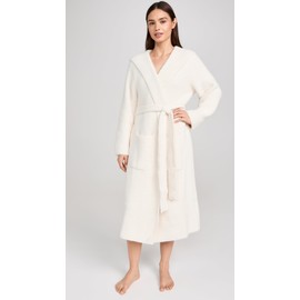 Barefoot Dreams CozyChic Ribbed Hooded Robe, Plush Pool Robe, Long Night Robe, Chic Robe, Classy Robe, Cream, 1