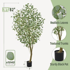 Roselywed Artificial Eucalyptus Tree 7FT with 1040 Spring Green Leaves Tall Faux Floor Plant Fake Potted Large Tree 82 Inch Black Pot for Home Office Indoor Outdoor Decor Housewarming Gift(7FT, 1Pack)