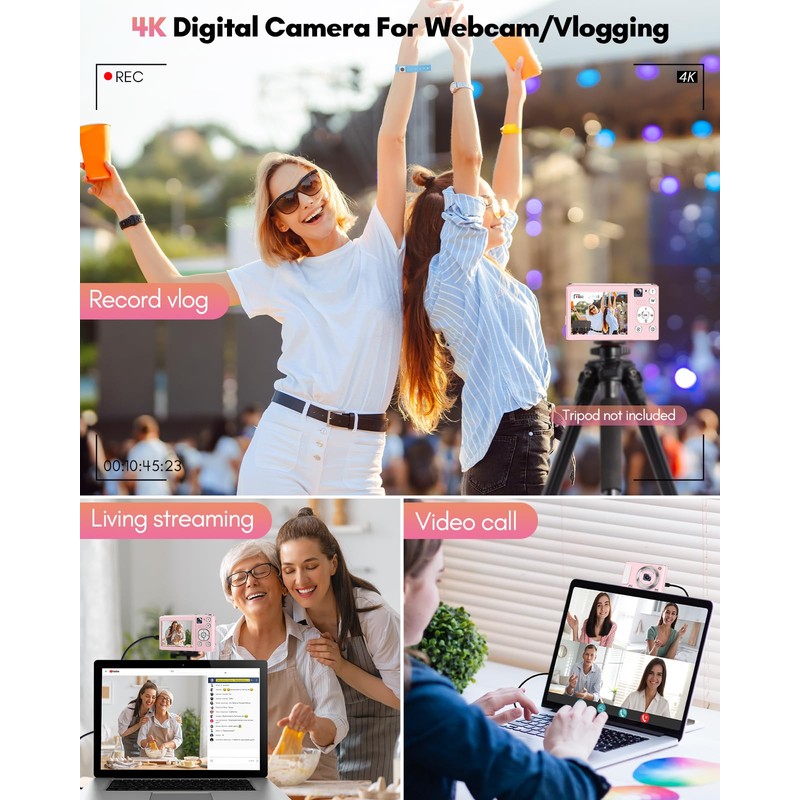Digital Camera, 4K Autofocus Vlogging Camera with 32GB Card,48MP Point