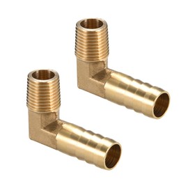sourcing map Brass Barb Hose Fitting, 90 Degree Elbow 12mm Barbed to 1/4PT Male Pipe Adapter Connector 2pcs
