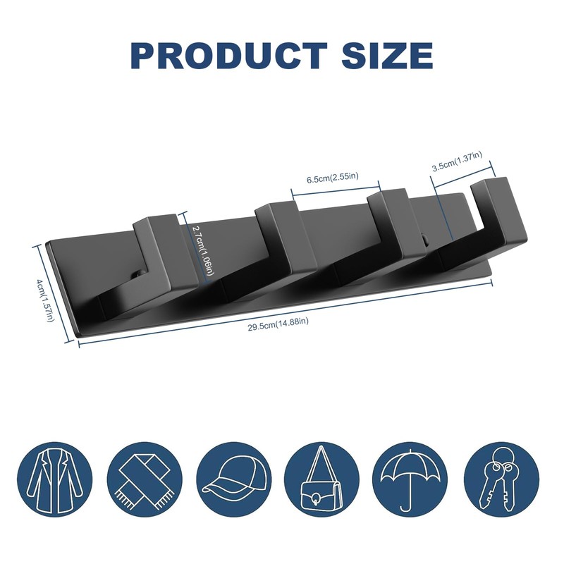 PMMASTO Coat Rack Wall Mount with L Shaped Black Coat