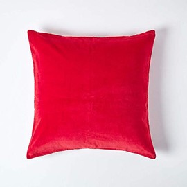 HOMESCAPES Large Red Velvet Cushion Cover Super Soft Cotton Velvet Luxury Square Scatter Cushion Plain Accent Throw Pillow for Sofa and Bed Decoration with Hidden Zipper, 60 x 60cm