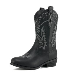 Rollda Kids Cowboy Boots Western Round Toe Cowgirl Boots for Boys Girls Toddler/Little Kid/Big Kid Black Size 3