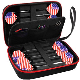 ALKOO Dart Case Holds 12 Steel Tip and Soft Tip Darts with Extra Space to Keep Flights in Shape, and Numerous Pockets Holder for Storage Tips, Shafts and Flights- Black