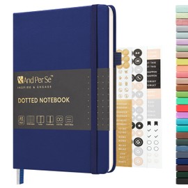 &And Per Se Dotted Journal Notebook, A5 Leather Hardcover, 160 Pages 100GSM Thick Dotted Paper, 3 Sheets of Stickers Included - 5.7'' x 8'' (Royal Blue)