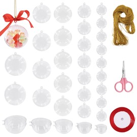 Rustark 35Pcs Clear Plastic Round Fillable Balls Christmas Ornaments DIY Craft Balls Assortment Kit Fillable Decor for Wedding Christmas Crafts Decoration (Round-4,5,6,7,8cm Dia.)