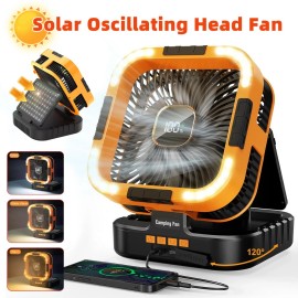 Unbranded Solar Camping Fan with Light 10000mAh Portable 6 Speeds Rechargeable Tent Fan