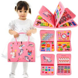 Lanjue Busy Board for Toddlers, Montessori Sensory Toys Activity Board for Fine Motor Skills Preschool Educational Toys Portable Travel Toys for 1-6 Year Old Girls Gifts (Unicorn)