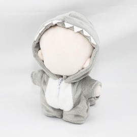 niannyyhouse 3.9 inches (10 cm) Plush Clothes Dinosaur Shark Jumpsuit Coverall Dress Up Cotton Doll Accessories (gray)