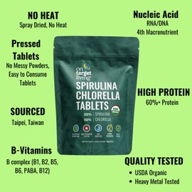 On Target Living Organic Spirulina Chlorella | Supergreens | USDA Organic | 1000 Tablets - 250 G (8.8 oz) | Vegan | Immune Support | Alkalyzing | Nutrient Dense | Protein Dense