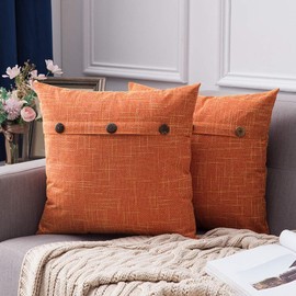 MIULEE Set of 2 Decorative Linen Throw Pillow Covers Cushion Case Triple Button Vintage Farmhouse Pillowcase for Couch Sofa Bed 22 x 22 Inch Orange