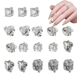 Nail Parts, Rhinestone, Set of 18, Nail Stone, Zirconium, Clear, Nail Parts, Stone, Nail Art, Resin, Deco Parts, Crafts, Handmade, Random Shape (B)