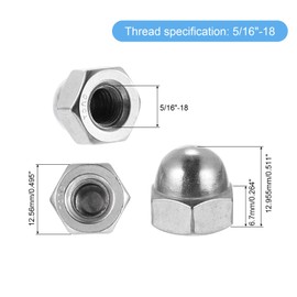 sourcing map 5/16"-18 Acorn Cap Nuts, 10Pcs 316 Stainless Steel Dome Cap Head Acorn Nut Hardware Nuts for Bolt Cover, Silvery
