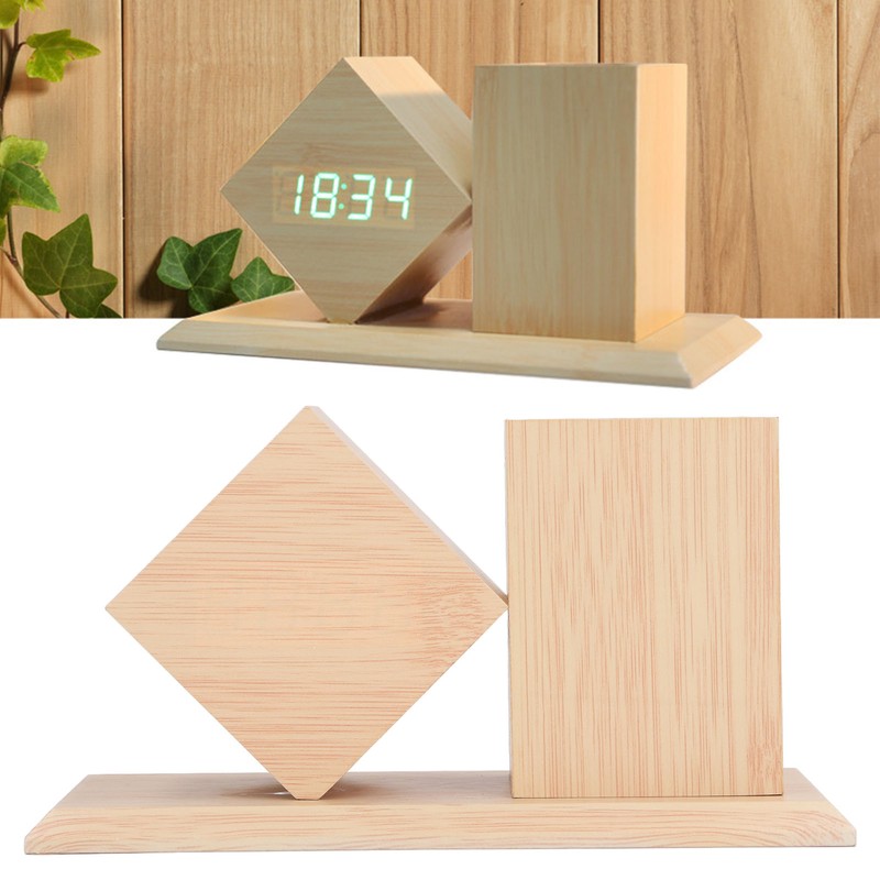 Pen Holder Clock Voice Control HD LED Display USB Battery