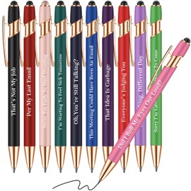 Snarky Funny Office Pens,12 Pcs Negative Sarcastic Hilarious Quotes Work Ballpoint Pens with Stylus Tip for Colleague Co-workers Gift Black Ink (Style 1, 12)