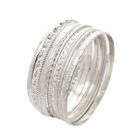 Gold Bangle Bracelets Set for Women Bohemian Gold Silver Chunky Bangle Multilayer Stretch Chunky Bracelets Layered Stretchy Link Chain Bracelet for Women Men Wide Wristband Jewelry-A Silver