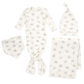 aden + anais Snuggle Knit Newborn Gift Set with Knotted Baby Gown, Swaddle Blanket, Infant Hat, and Bandana Bib, 0-3 Months, Star