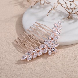 Kercisbeauty Cubic Zirconia Stone Rose Gold Hair Comb for Women Wedding Bridal Cute Hair Piece (Rose Gold)