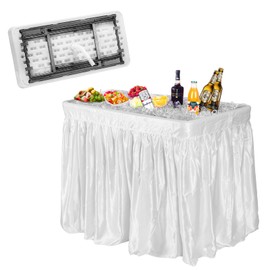 COSTWAY 4FT Cooler Table, Folding Ice Table for Parties with Drain & Removable Skirt, Ideal for Tailgate, BBQ & Picnic