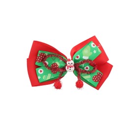 6 Inch Christmas Bow for Girls Xmas Hairbow - Red Bow with Snowman