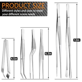 JETKONG JETKONG 6 Pcs Cooking Tweezer Tongs, 12' and 6.3" Stainless Steel Kitchen Tweezer Set, Professional Chef Tweezers for Cooking, Repairing, Sea Food, BBQ, Multi-use