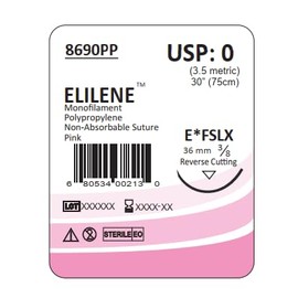 Elimedical ELILENE Suture with Reverse Cutting Needle, 12 Pack. Surgical Wound Training Students, Practice and Educational Use. Polypropylene Non-Absorbable Material 0 FF, 30”, FSLX, Pink 8690PP