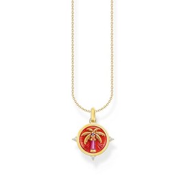 THOMAS SABO KE2204-471-7 Women's Necklace with Palm Tree Pendant and Colourful Stones Gold-Plated 925 Sterling Silver 750 Yellow Gold Plated Cold Enamel, Sterling Silver, No Gemstone
