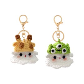 Zliger Key Chain, 2 Pieces Hand-Woven Ghost Key Ring, Mini Plush Figures, Positive Potato Doll, Gifts for Friends and Family (Animal)