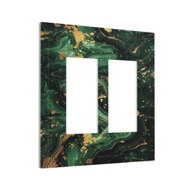 Green/Gold Modern Abstract Luxury Marble Outlet Covers Light Switch Cover Plate 2 Gang Double Rocker Wall Plates Decorative Switch Plates Plug Cover Electrical GFCI Receptacle for Home 4.9 X 5 IN