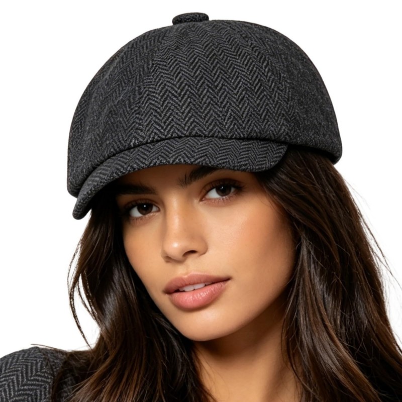 HIQIU Beret Cap Men's Flat Cap Gatsby Newsboy Cap, Herringbone