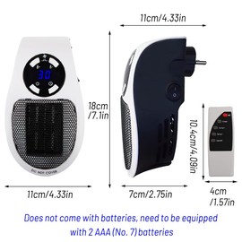 500 W Socket Fan Heater Mini Heater, FainFun MiNi Heater Socket, Socket Heater, Ceramic Quiet 500 W with Remote Control, Mini Heaters with 2 Ventilation Levels, Thermostat, Timer