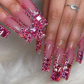 Yzzseven 14 Types of 700 Rose Pink Diamonds + 2100 Flat Rhinestones Mix 20 Styles Flatback DIY Crafts Rhinestone Crystals 3D Ornament‌s Flat Back Stones Set + Tweezers + Drill Pen