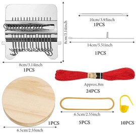 Belligern Darning Loom Small Darning Loom Weaving Loom Darning Loom Weaving Loom Kit and Embroidery Thread in 24 Colors and 10 Knitting Marker Buttons for DIY Knitting Art, Mending Clothes