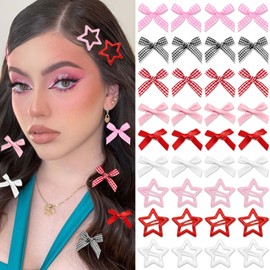 STGDAK 36 Pcs Star Hair Clips Non Slip Mini Bow Hair Clip Cute Star Snap Barrettes Fashionable Bow For Girls Women Kawaii Small Bowknot Ribbon Clip Pink Hair Accessories Y2k