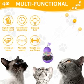 COSOWO Cat Interactive Toys Engaging Wand, Durable Slow Food Treat Dispenser, and Tumbler Design for Indoor Cats, Ideal for Boredom Relief Gift for Kitten, Grape Purple