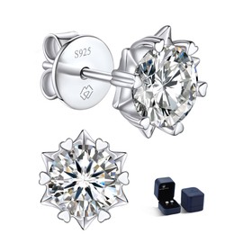 MomentWish Snowflake Earrings, Christmas Gift for Women, 2Carat Simulated Moissanite Stud Earrings, 925 Sterling Silver Solitaire Earrings, Anniversary Birthday Holiday Gifts for Her