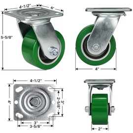 HANDSAMMU 4 Inch Caster Wheels- Heavy Duty Casters, Polyurethane on Aluminum Caster Wheel with up to 800LB Capacity- Widely Used in Tool Box, Workshop, Garage, U-Boat Platform Trucks (2 Swivel)