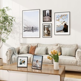 RICHFOCUS 8x10 Picture Frame with Mat for 5x7 |8 x 10 Modern Photo Frame Black|8 by 10 Metal Aluminum Frames with Stand for Tabletop or Wall Hanging|Hardwares Included, Set of 1