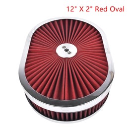 BestParts 12"x 2" Red Oval Air Cleaner Washable Filter Assembly 5-1/8" Carb Neck w/Flow-Thru Lid High-Flow Chrome Compatible With GMC Chevy Ford Chryler Dodge Hot Rod Customs
