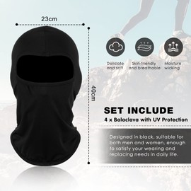 BBTO Pack of 4 Balaclava UV Protection Face Masks, Breathable Face Mask, Balaclava for Motorcycle, Bicycle, Cycling, Outdoor Sports, Women and Men, black